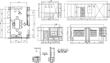 Interior Design Construction Drawings for Dining Area and TV Cabinet in Residential House with Complete Plans, Elevations, Sections, and Detail Set