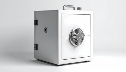 White cube safe with chrome dial, handle, hinges