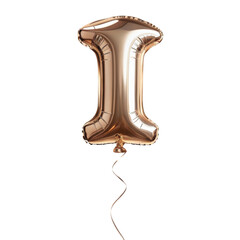 Shiny rose gold letter I balloon for joyous celebration. Inflatable foil alphabet party decoration font isolated on background