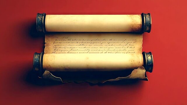 Ancient scroll on red background with vintage texture