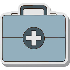 Obraz premium Light Blue Medical First Aid Kit Box with White Cross Symbol and Dark Outline Isolated on White Background Studio Shot