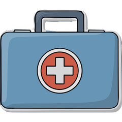 Obraz premium Light Blue Medical Kit With Red Cross Symbol And Grey Handle Clean Illustration Isolated On Black Background Detailed Object Studio Shot Minimalist Style