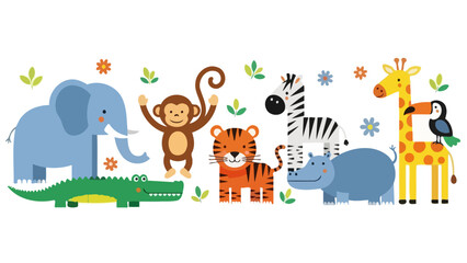 Cute Cartoon Safari Animals Collection for Children's Designs and Education