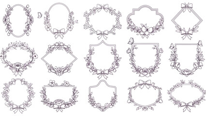 Decorative Floral Frames Collection Vector Hand-Drawn Botanical Borders with Butterflies