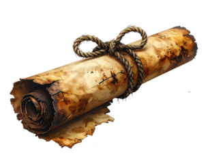 Aged Scroll Tied with Rope on White Background