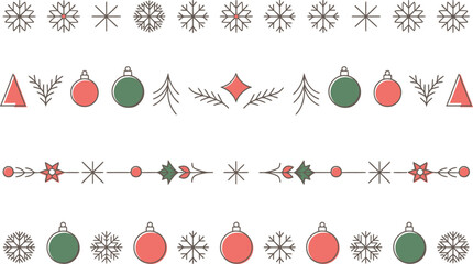 Christmas snowflakes ornaments trees and holly borders