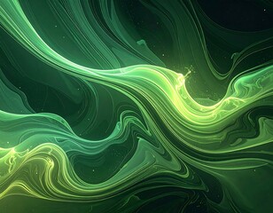 Flowing, abstract green lines creating a luminous, dynamic artwork
