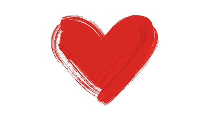 Hand Painted Red Heart Brush Stroke Symbol on White Background, Love Concept