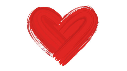 Hand-Painted Red Heart Shape with Brush Strokes on White Background, Love Symbol