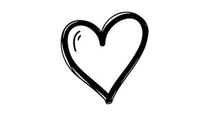 Hand Drawn Heart Symbol, Simple Sketchy Love Icon, Black Outline on White Background