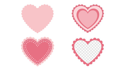 Set of Four Pink Heart Shapes with Decorative Scalloped Edges