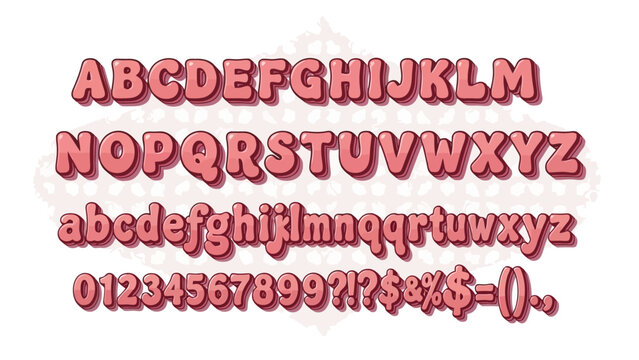 Pink Rounded Font and Numbers Set with Shadows on White Background