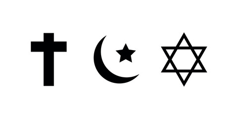 Christianity Judaism and Islam religious icon, Interfaith Symbols Trio Icon, Minimal Flat Vector for Christianity, Islam, Judaism, Spirituality