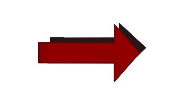 Animated red pointing arrow with shadow on white background. Dynamic motion symbol. Clean direction icon.