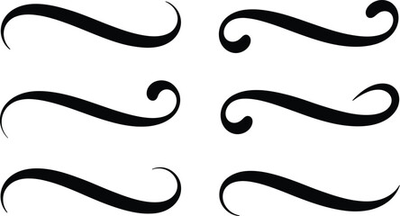 Six black decorative flourishes on white background