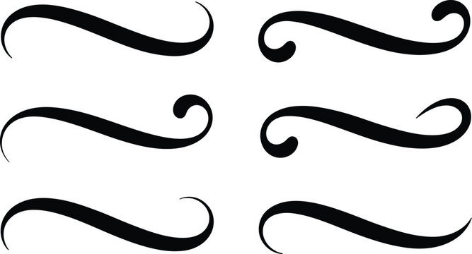 Six black decorative flourishes on white background