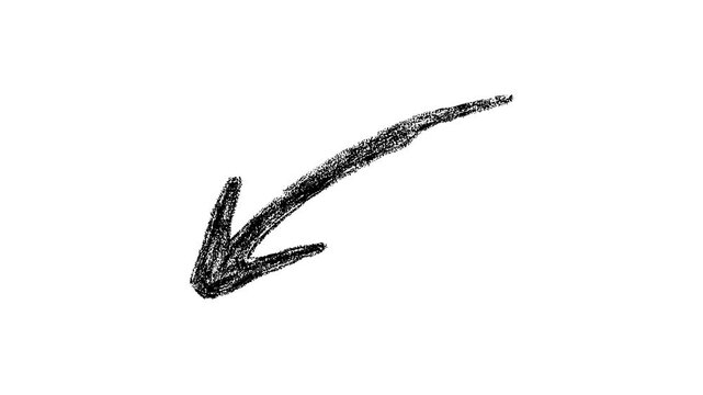 Animated black artistic downward arrow reveal. Expressive paint stroke indicator perfect for video overlays, showing drop or decreasing values.
