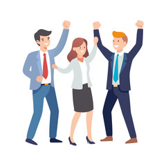Happy business team celebrating victory. Colleagues rejoice in success and achievements. The concept of successful teamwork