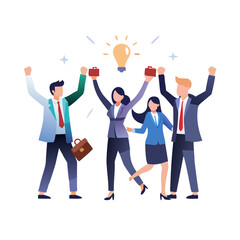 Happy business team celebrating victory. Colleagues rejoice in success and achievements. The concept of successful teamwork