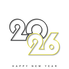 Happy New Year 2026 Creative Minimalist Yellow Typography Poster Design. Vector
