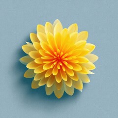 Vivid yellow flower, multiple layers of petals, centered against a muted blue background