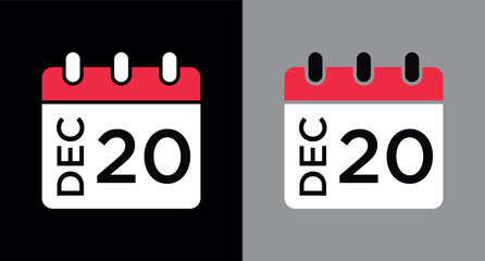calendar - December 20 icon illustration isolated vector sign symbol