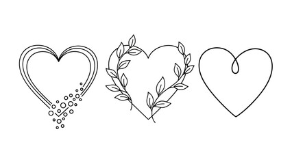 Three Elegant Heart Outline Designs - Minimalist Vector Graphics for Love and Romance