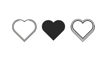 Three Heart Icons: Outline, Solid Black, and Double Outline Vector Graphics