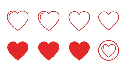 Collection of Red Heart Icons and Symbols on White Background