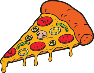 Kawaii Pizza Slice Illustration with Melting Cheese