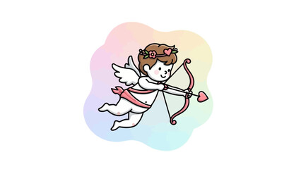 Cute Cupid with Bow and Arrow, Romantic Love Symbol, Valentine's Day Concept Illustration