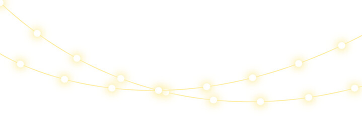 Yellow String Lights Decorative glowing yellow string lights with sparkles, realistic festive garland for Christmas, New Year, and party designs, isolated vector for banners, cards, winter