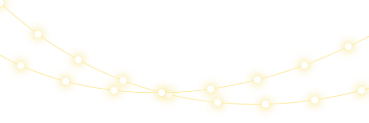 Yellow String Lights Decorative glowing yellow string lights with sparkles, realistic festive garland for Christmas, New Year, and party designs, isolated vector for banners, cards, winter