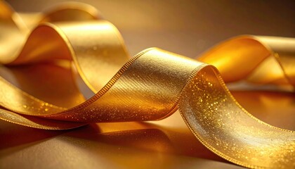 Wavy golden ribbon. Elegant and luxurious texture focus