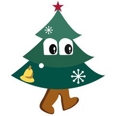Cartoon Christmas Tree  Character walking Illustration