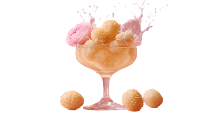 A cloudy lychee fruit captures muted pink coloration isolated on white PNG