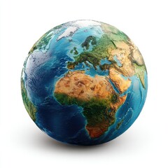 Fototapeta premium Realistic globe view centered on Europe and Africa against a white background