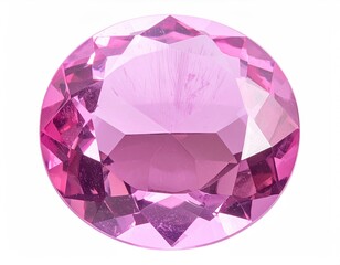 Round pink gemstone, multi-faceted, isolated on white