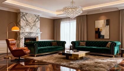 Ultra-Luxury Cozy Living Room with Velvet and Gold Accents