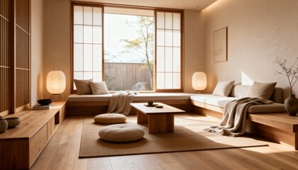 Japandi Style Cozy Minimal Living Room Interior