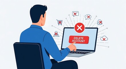 Person interacts with a digital device initiating the permanent removal of an online profile