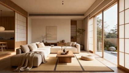 Japandi Style Cozy Minimal Living Room Interior