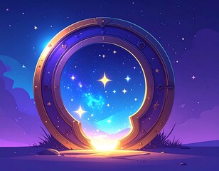 Portal-shaped frame revealing a celestial night sky
