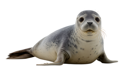 Adorable harbor seal pup with big eyes resting on a dark background