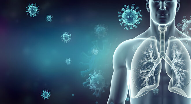 Lung attacked by bacteria and virus illustration