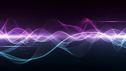 Abstract digital visualization of dynamic sound waves and data flow, showcasing vibrant energy lines, technological communication, and artistic harmony