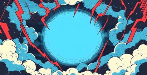 Vibrant abstract explosion of cosmic energy with swirling clouds and fiery red streaks against a dark background