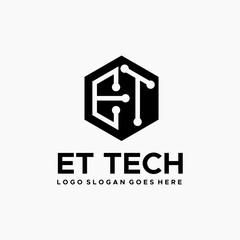 ET Hexagon tech logo vector image