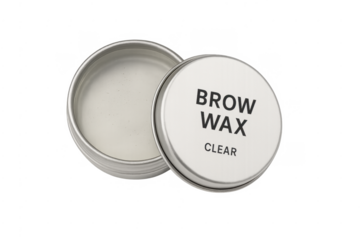 Brow wax grooming product in metal tin