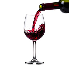 Pouring Wine: A captivating shot of ruby-red wine gracefully cascading from a bottle into a pristine, crystal-clear glass, revealing the luxuriousness of the experience.